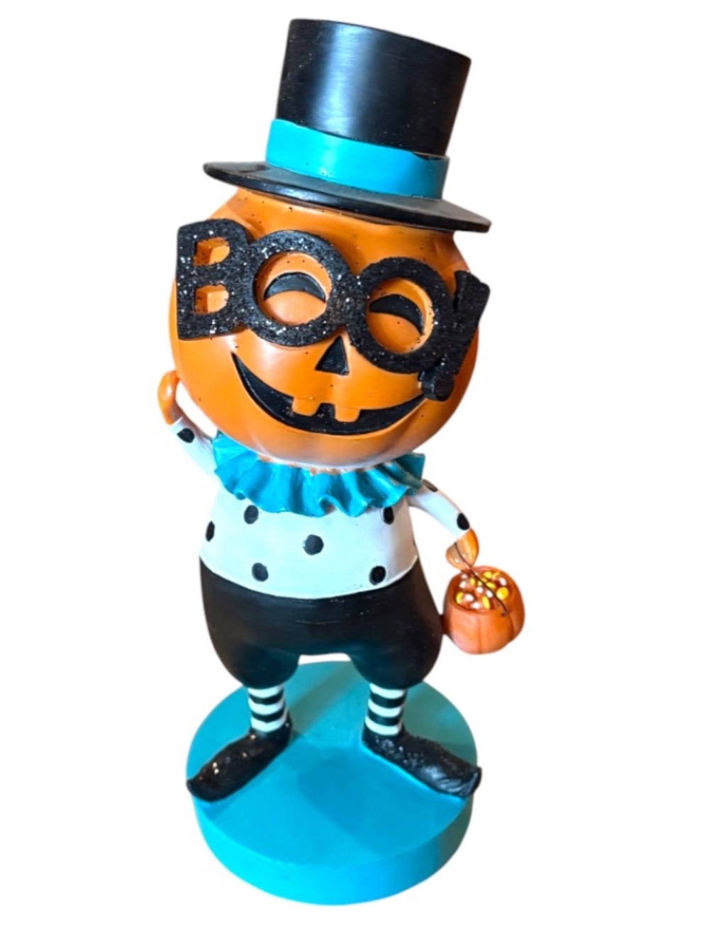 HALLOWEEN➕Whimsical Glitter Boo Pumpkin Head  Statue NWT